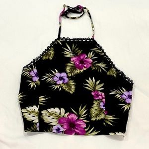 Forever 21 Halter Crop Top Floral Tropical Print
